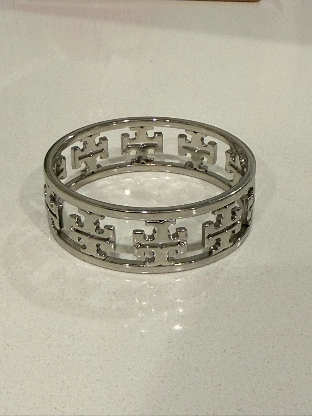 Tory Burch Silver Cutout Logo Bangle Bracelet